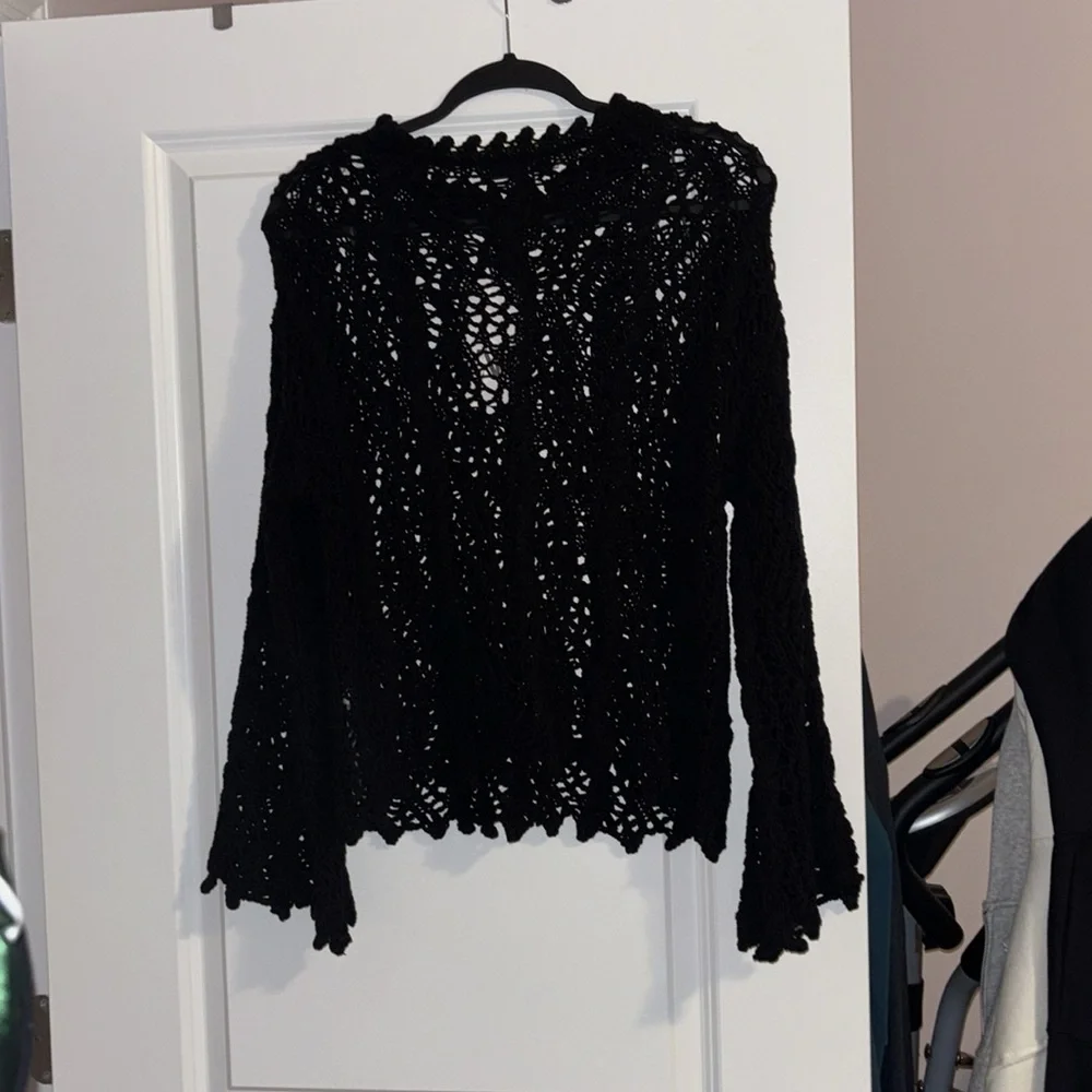 Zara Black Crochet knit Sweater Top